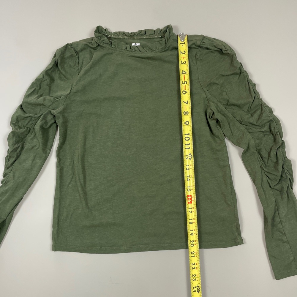 Maeve Anthropologie Olive Green Ruffle Neck Ruched Puff Sleeve Knit Top Small - Picture 4 of 7